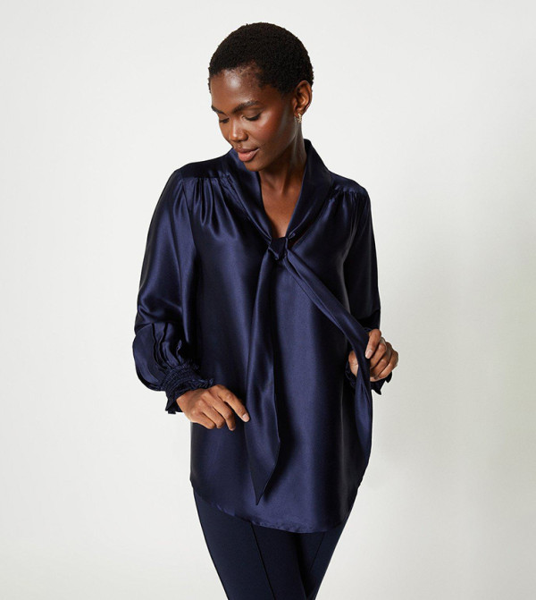 Marin Satin Tie-Neck Blouse