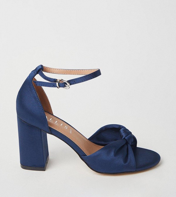Wide Fit Carmen Satin Knot Detail Block Heel Sandals