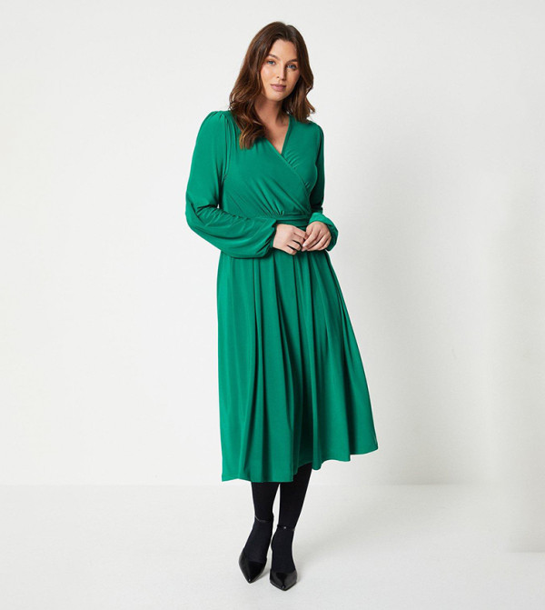 green emerald velvet dress Valina | Green Ruched Asymmetric Maxi Dress with Drape