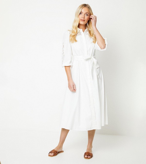 Petite Cutwork Detail Shirt Dress