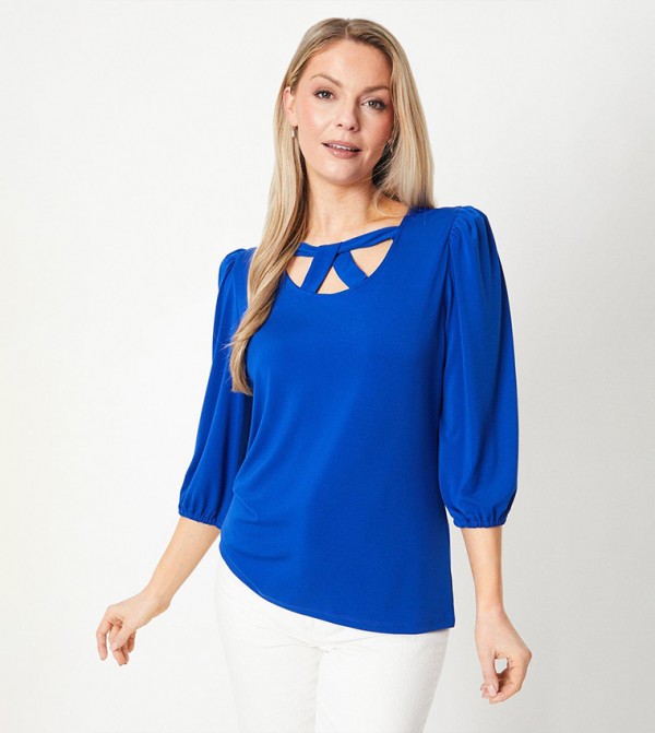 Buy Wallis Cut Out Neck Detail Balloon Sleeves Top In Blue | 6thStreet ...