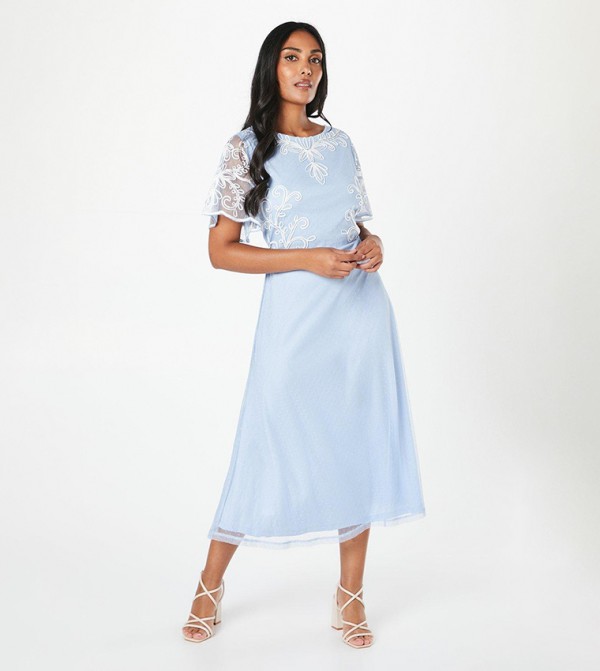 Petite Cornelli Slash Neck Dobby Midi Dress