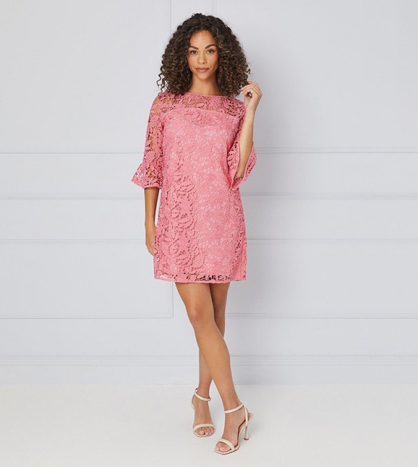 Petite Ruffle Sleeves Shift Dress