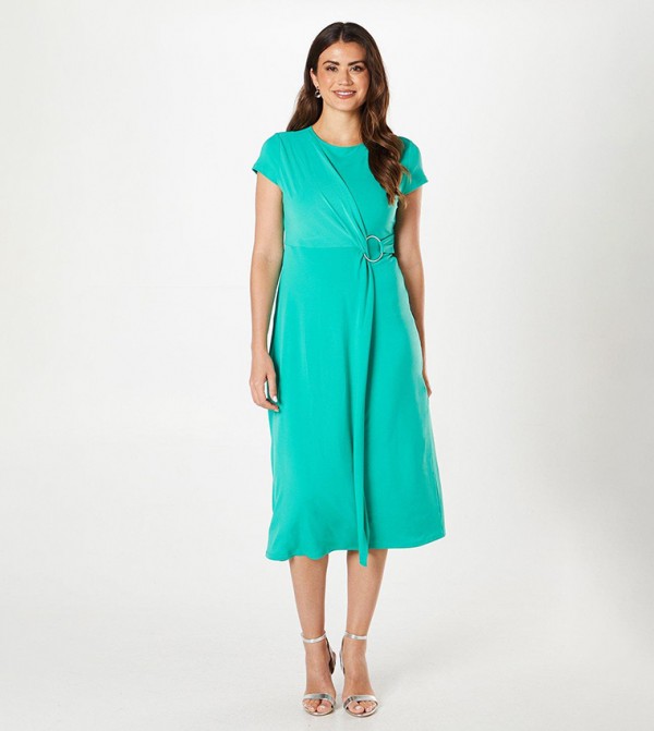 Jersey Wrap Buckle Midi Dress
