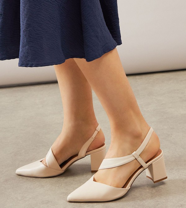 Eve Asymmetric Strap Block Heel Pumps