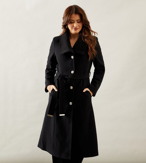 Knitted Collar Button Through Wrap Coat