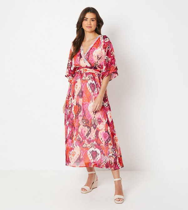 Occasion Abstract Print Embellished Midi Dress