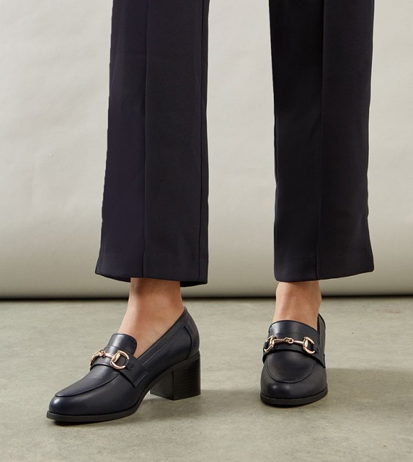 Wide Fit Lydia Snaffle Trim Apron Front Medium Heeled Loafers