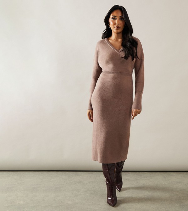 Petite V-Neck Batwing Midi Jumper Dress