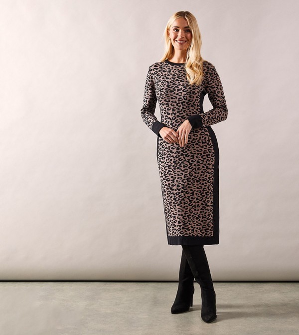 Petite Animal Printed Knitted Midi Dress
