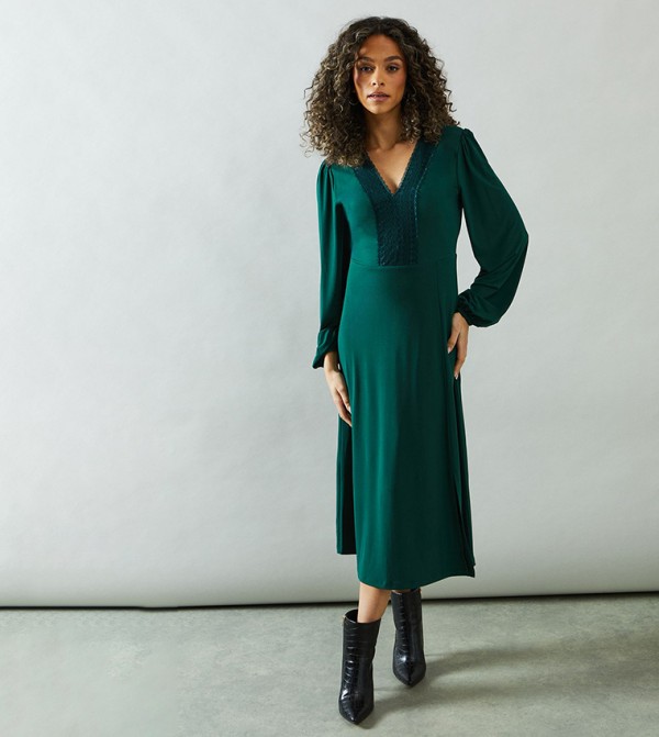 Forest Jersey Lace Trim Midi Dress