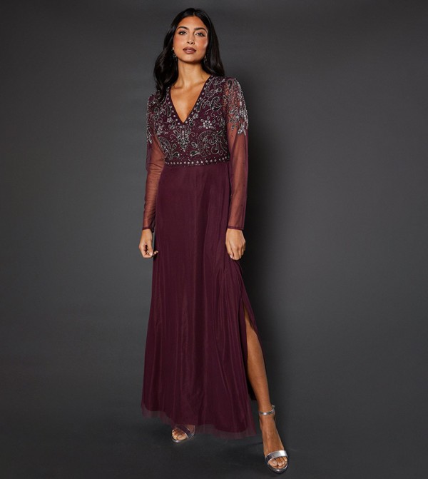 Embellished Mesh Maxi Dress
