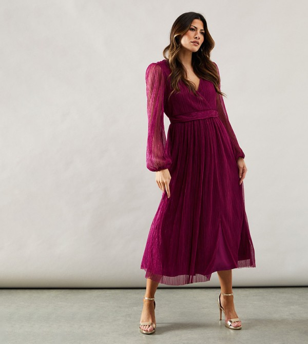 Plisse Wrap Midaxi Dress