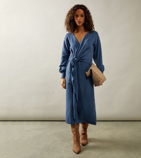 Slouchy Wrap Midi Jumper Dress