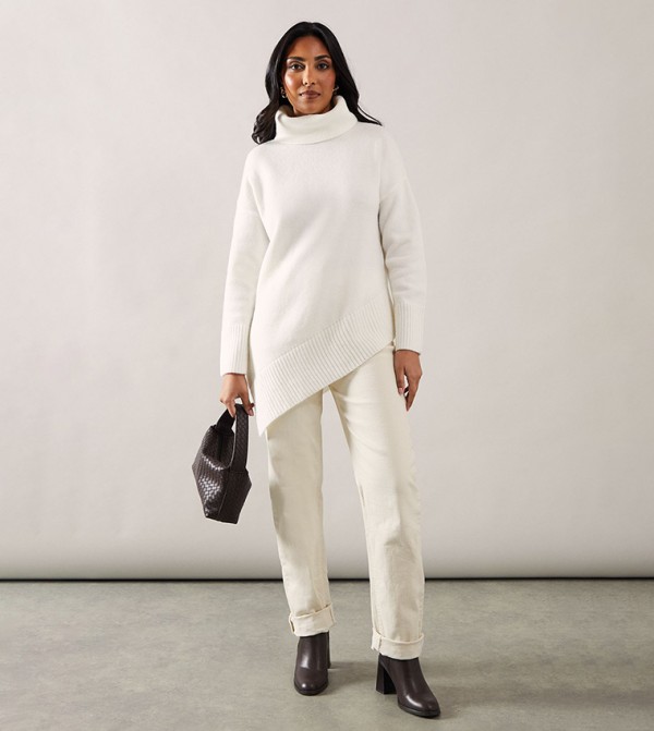 Petite Plain Asymmetric Roll Neck Jumper