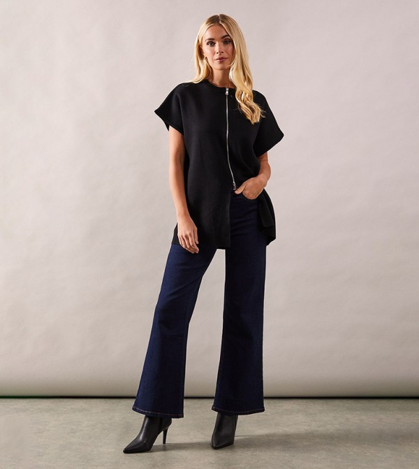Petite Zip Through Short Sleeves Cardigan