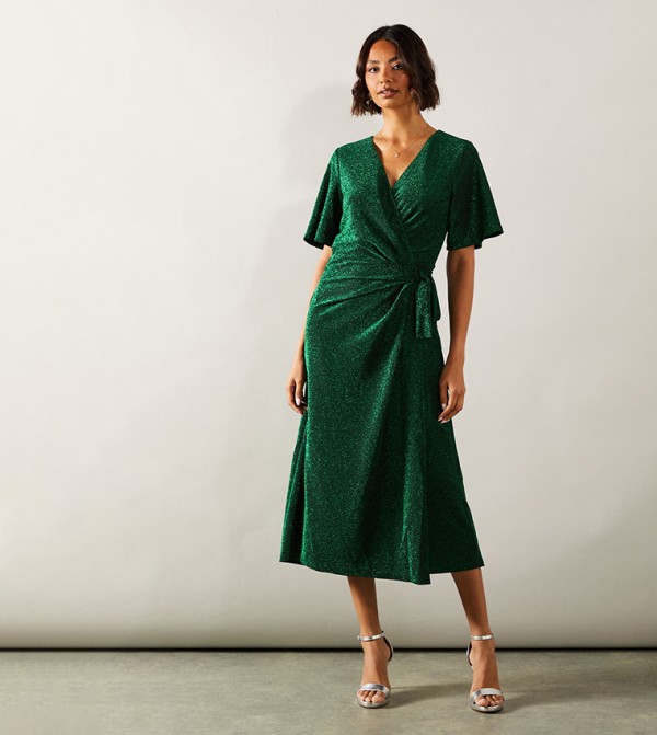 Tall Glitter Jersey Tie Midi Dress