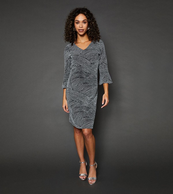 Glitter Jersey Ruffle Shift Dress