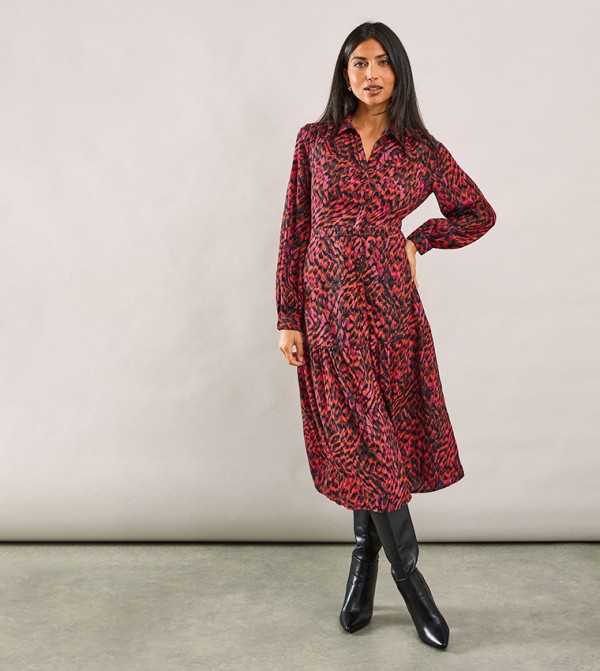 Abstract Woven Collared Shirt Dress