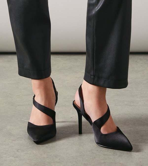 Wide Fit Everly Satin Asymmetric Pointed Stiletto Heel Pumps