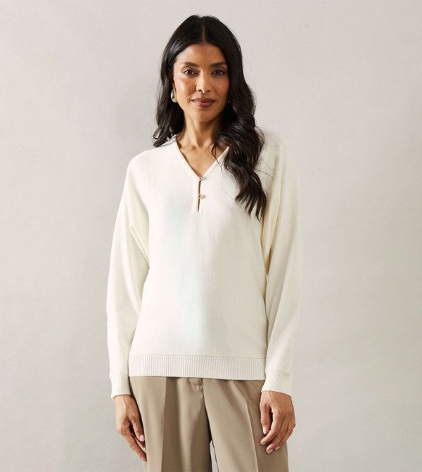 Fine Gauge Button Front V-Neck Knitted Top