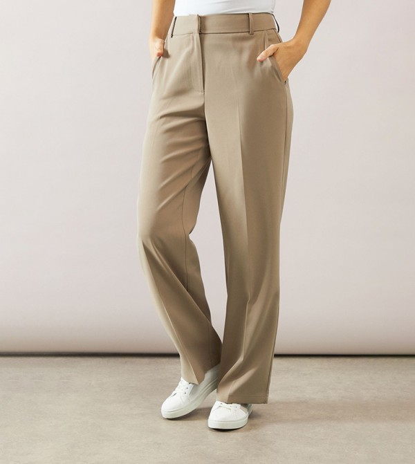 Solid High Waist Straight Fit Trousers