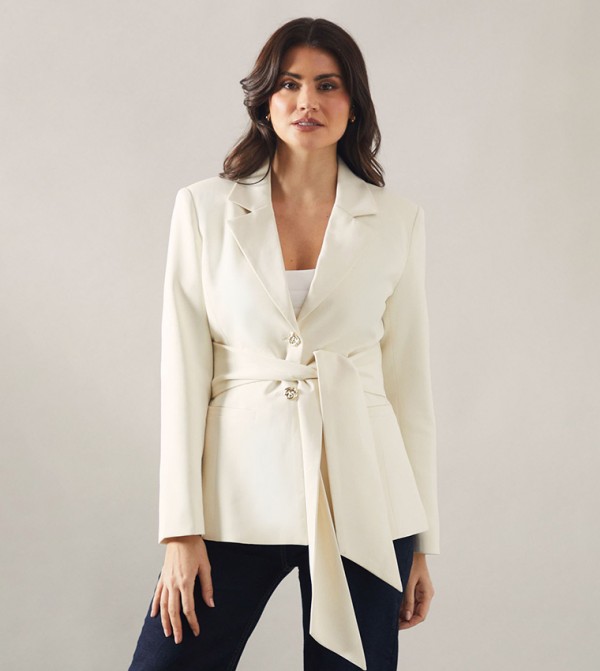 Solid Belted Blazer