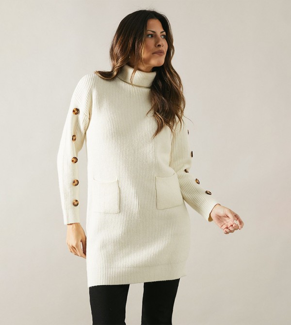Buttoned Sleeves High Neck Tunic