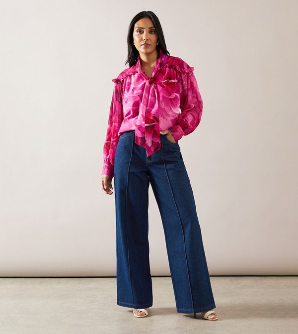 Petite Floral Print Tie Front Top