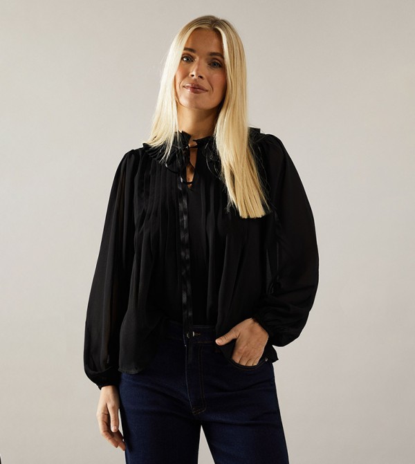 Petite Satin Trim Georgette Top