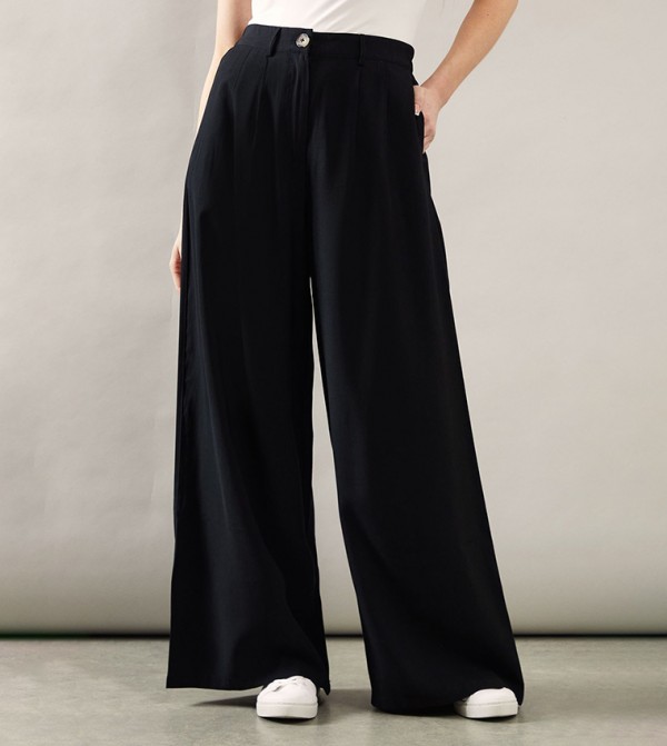 Tencel Pleat Front Wide Leg Relaxed Fit Trousers