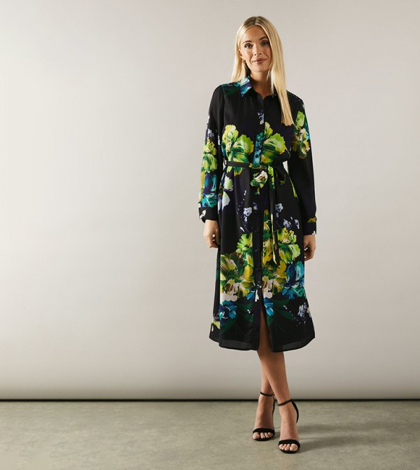 Petite Premium Floral Printed Collared Shirt Dress