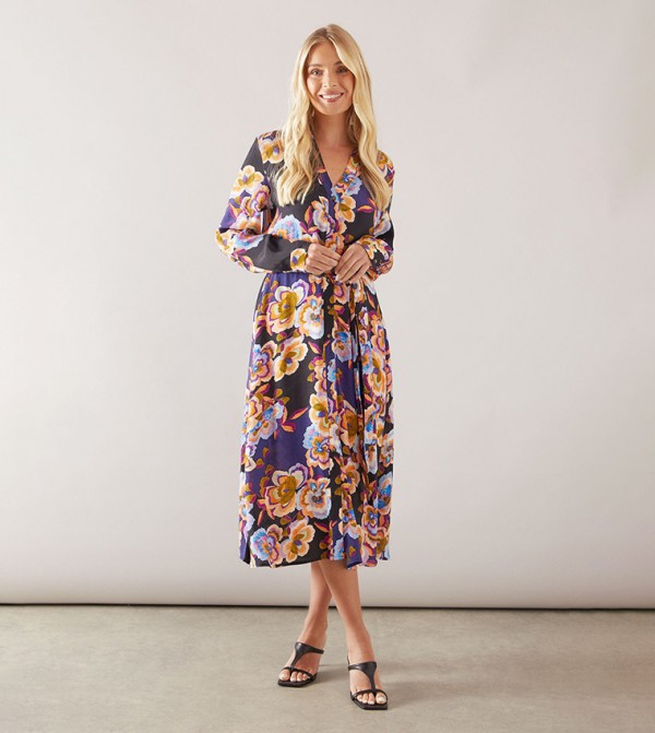 Petite Floral Printed Viscose Button Through Shirt Dress