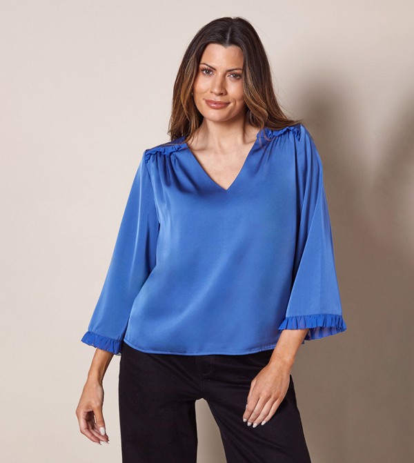 Satin Flute Sleeves Frill Detail Top