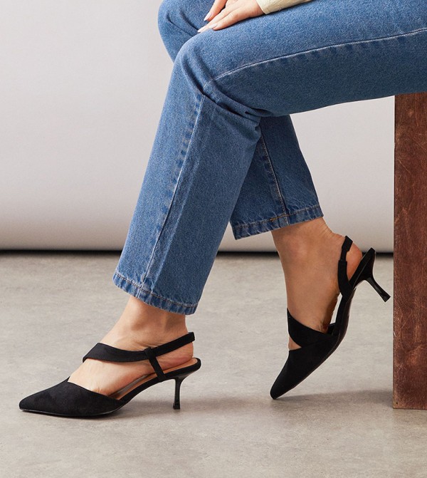Wide Fit Evelyn Asymmetric Slingback Kitten Heel Pumps
