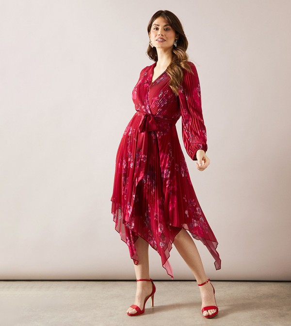 Pleated Asymmetric Wrap Dress