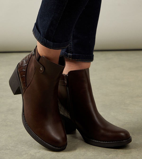 Merida Mix Material Block Heel Ankle Boots