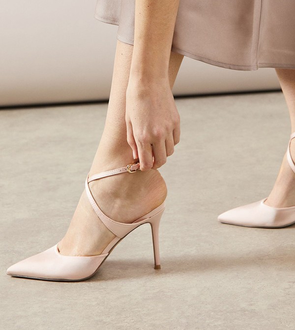 Dewberry Satin Cross Strap High Heel Stiletto Pumps