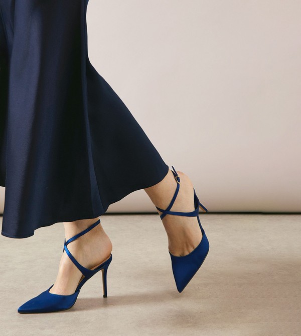 Dewberry Satin Cross Strap Stiletto Heel Pumps