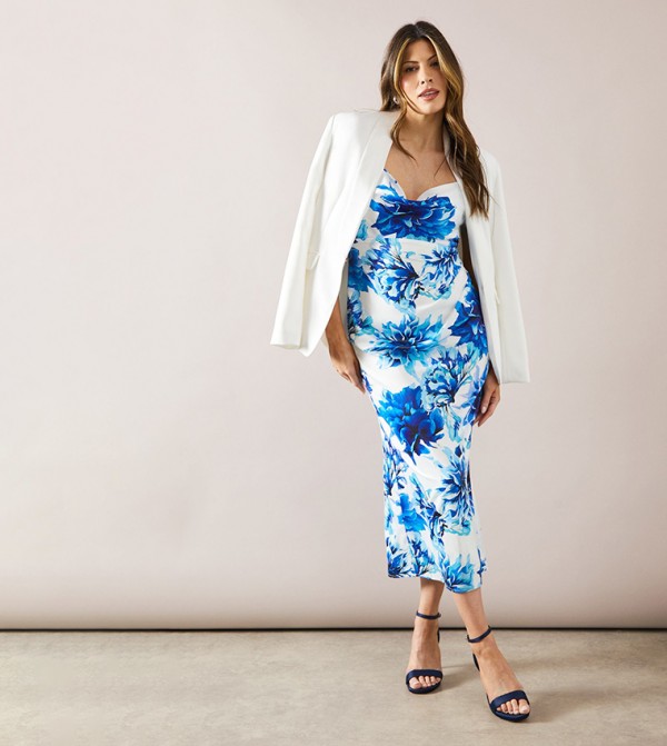 Floral Printed Satin Midaxi Dress