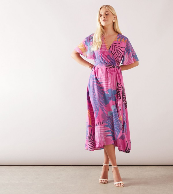 Petite Floral Printed Midi Wrap Dress