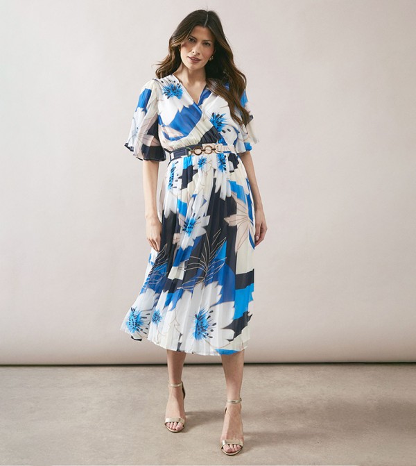 Floral Print Pleated Midi Dress