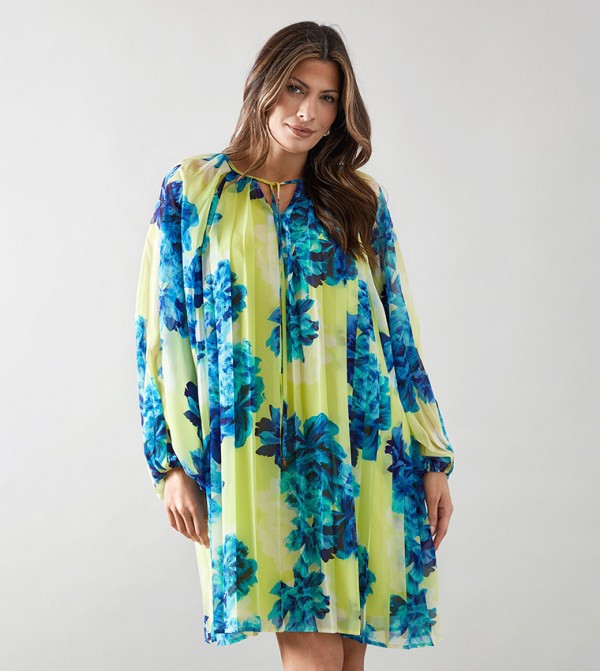 Floral Print Pleated Mini Dress