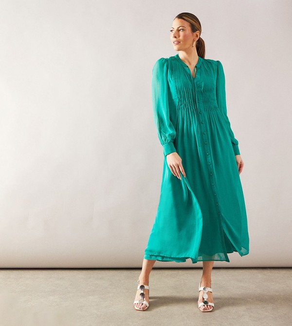 Pleated Detail Button Through Midaxi Dress