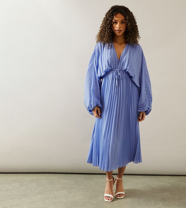 Pleat Detail Midi Dress