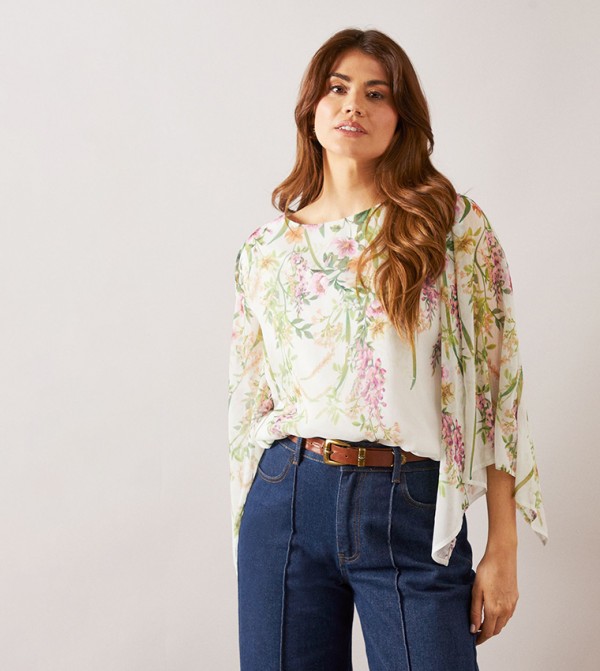 Floral Print Split Sleeves Overlay Top