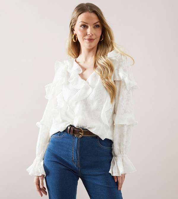 Long Sleeves Frill Detail Top