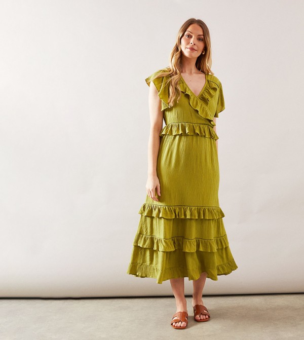 Cheesecloth Ruffle Tiered Midaxi Dress