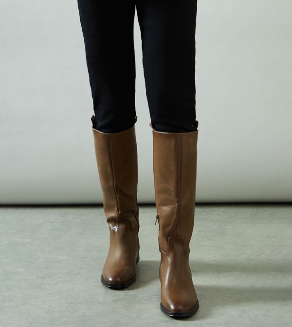 Keely Faux Leather Stirrup Detail Riding Knee High Boots