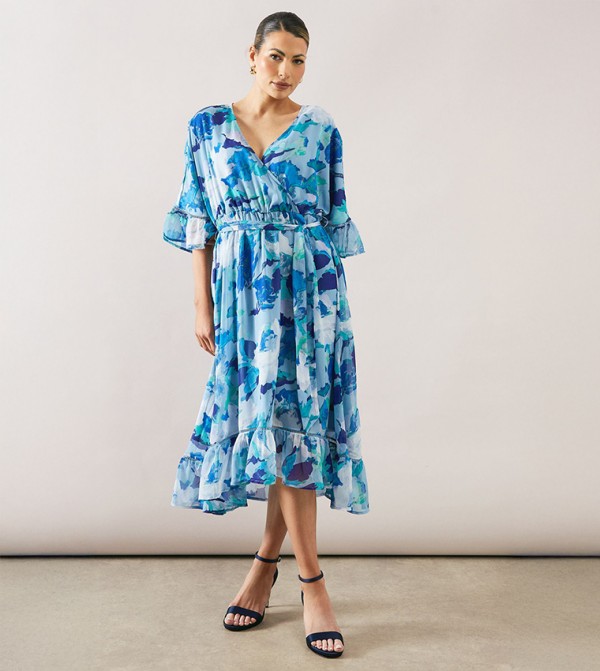 Floral Printed Drop Hem Frill Midi Dress